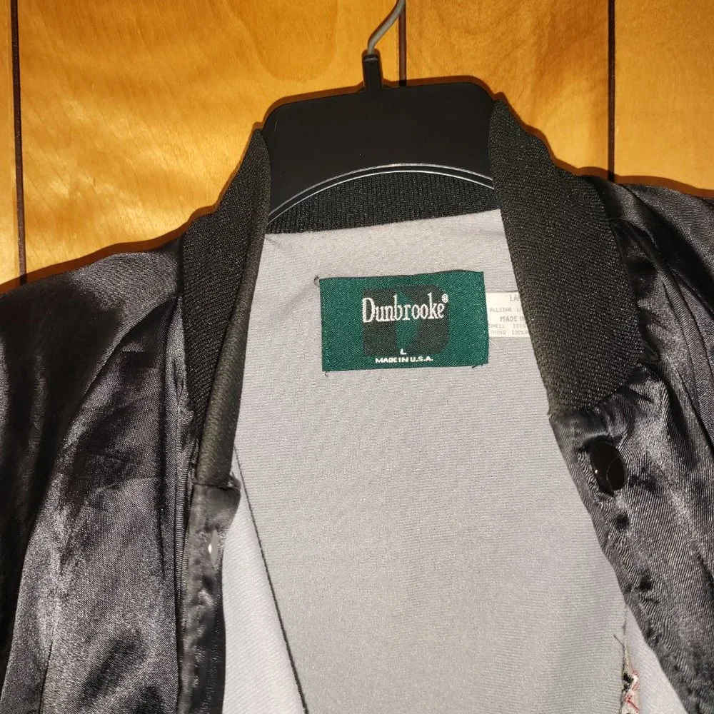 Vintage Federated Auto Parts Racing Jacket LARGE Snap Button BLACK Satin look A1 - Picture 5 of 8